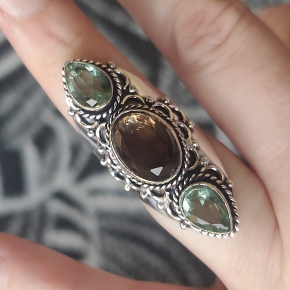 New Smoky Topaz & Tsavorite 925 Silver Statement Ring. - Picture 10 of 16